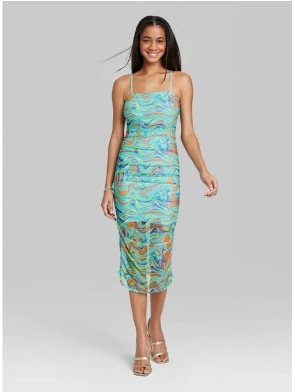 Wild Fable Size L Blue Multicolor Swirl Mesh Maxi Slip Dress